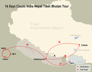 16 Days Classic India Nepal Tibet Bhutan Tour