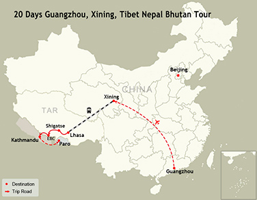 20 Days Guangzhou, Xining, Tibet Nepal Bhutan Tour