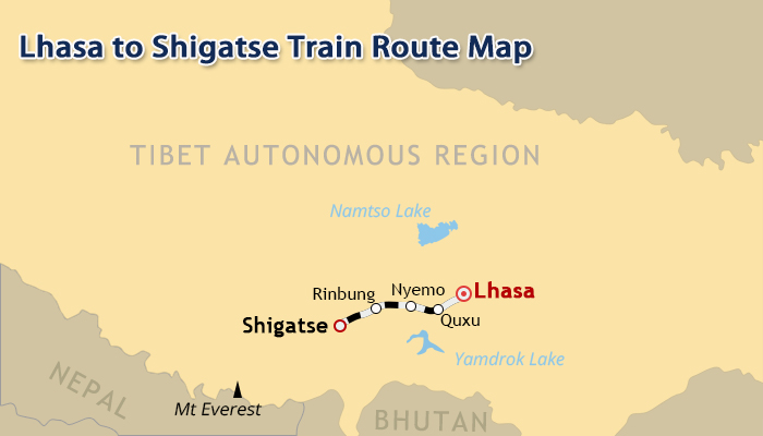 Lhasa to Shigatse train route map