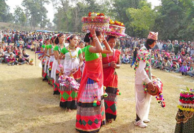 Tharu girls performing a dance