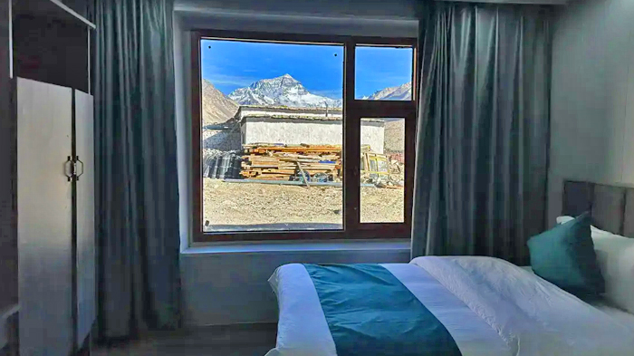 Mount Everest view room at Rongbuk Hotel