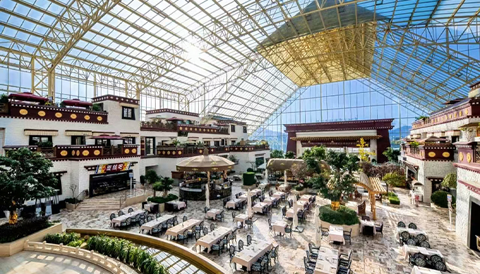 The expansive indoor garden