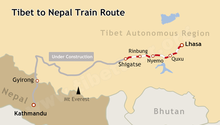  Train Route Map of Nepal and Tibet 