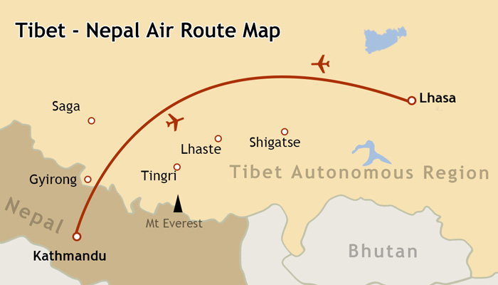  Air Route Map of Nepal and Tibet 