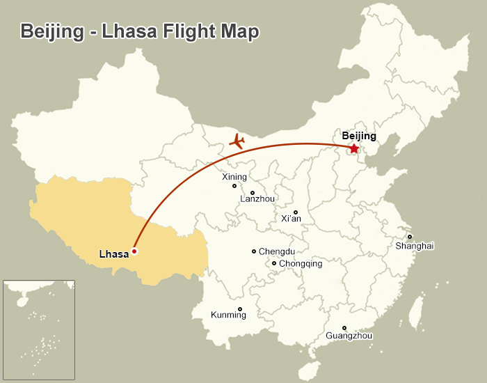 Beijing to Lhasa flight map
