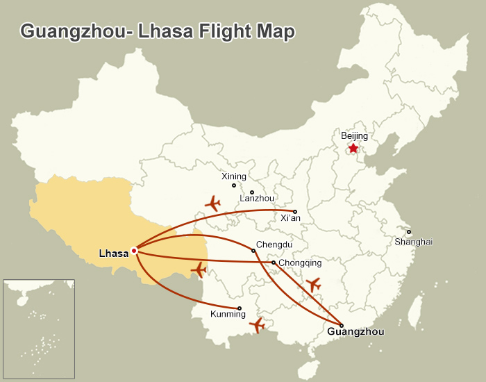 Guangzhou Lhasa Flight Map