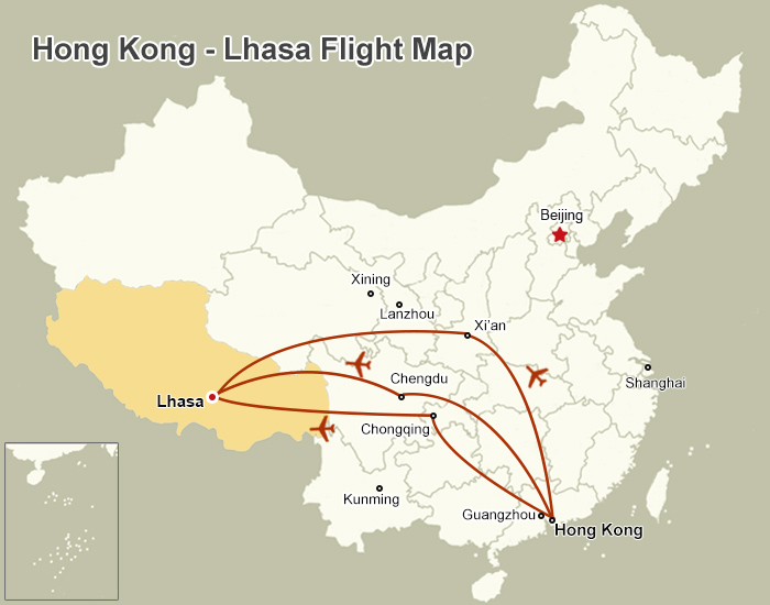 Hong Kong Lhasa Flight Map