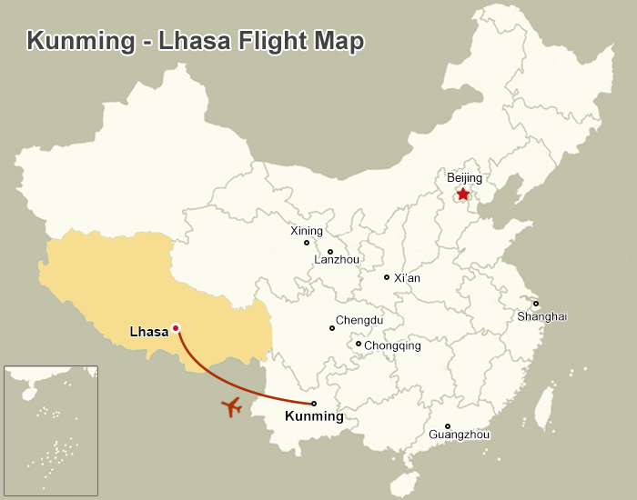 Kunming Lhasa Flight Map