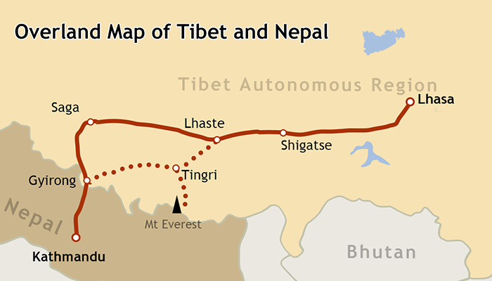  Overland Map of Nepal and Tibet 