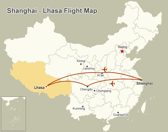 Shanghai Lhasa Flight Map