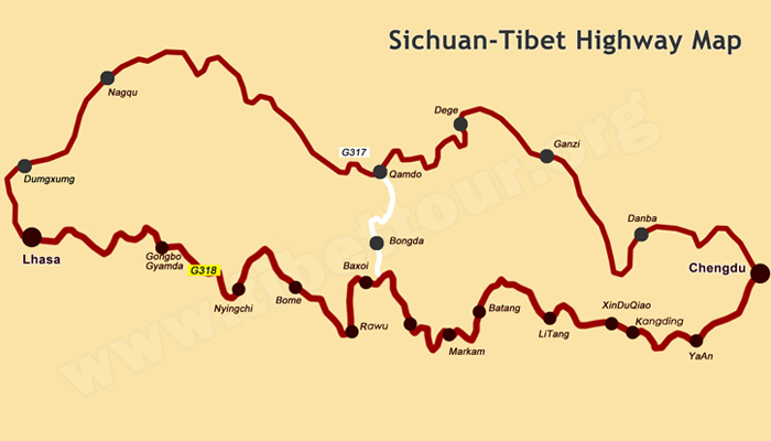 Map of Roads to Tibet