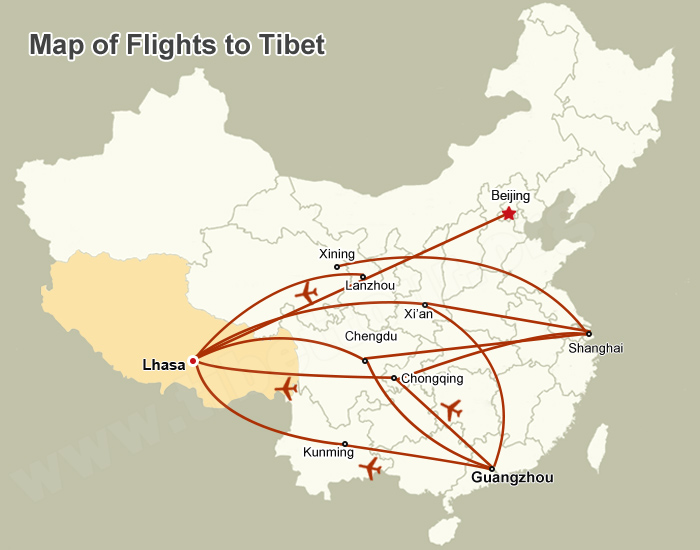 Map of Flights to Tibet