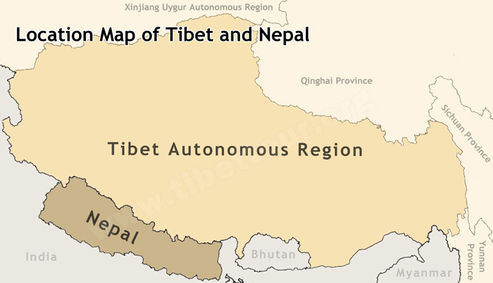 Tibet and Nepal Location Map