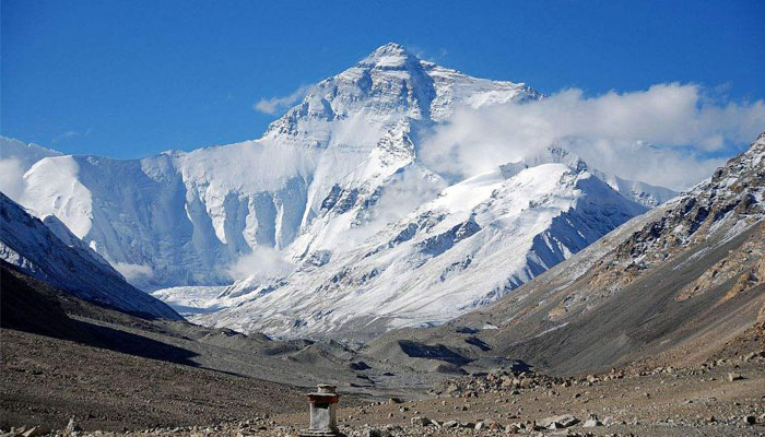 Mount Everest summit seen from Tibetan side