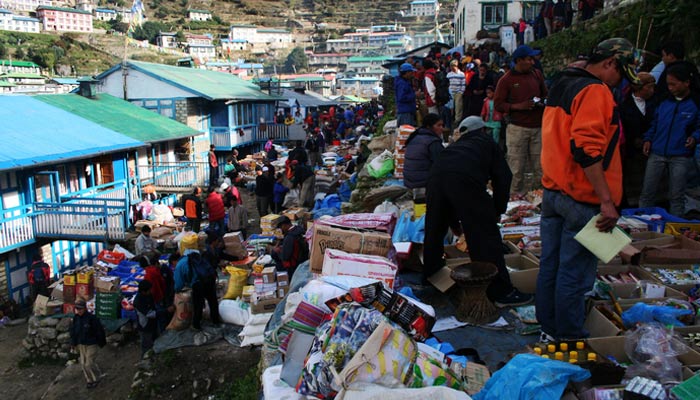 The people in Namche Bazaar are selling electronic goods and agricultural products