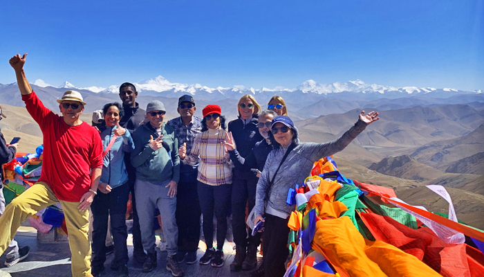 Tourists enjoying the Himalayan view at Gawula Pass, Tibet
