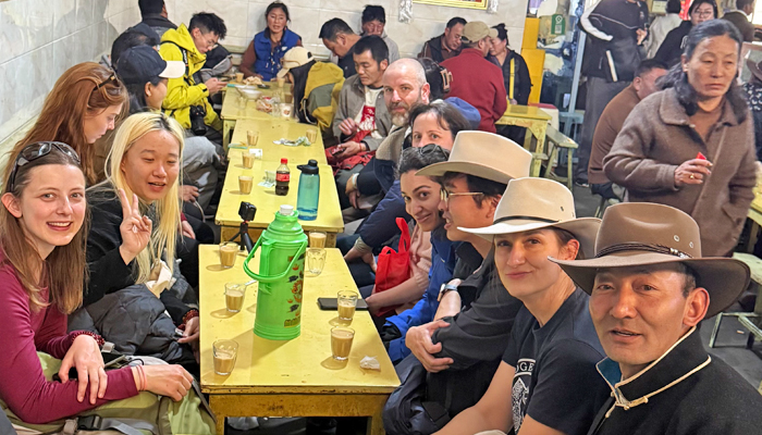 Relaxing in a bustling Lhasa teahouse