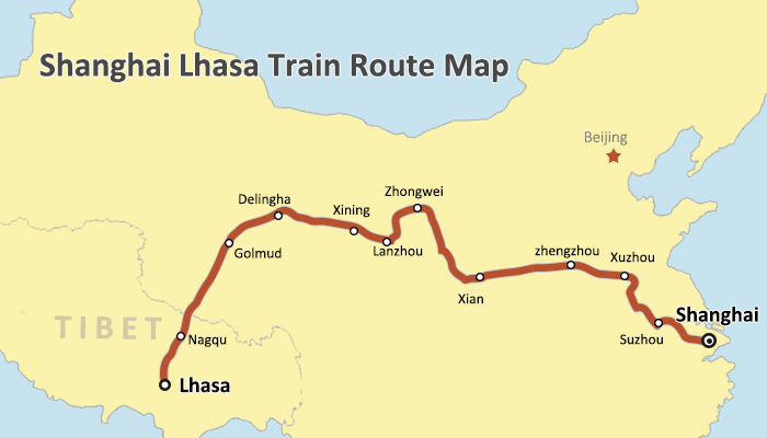 Shanghai Lhasa Train Route Map