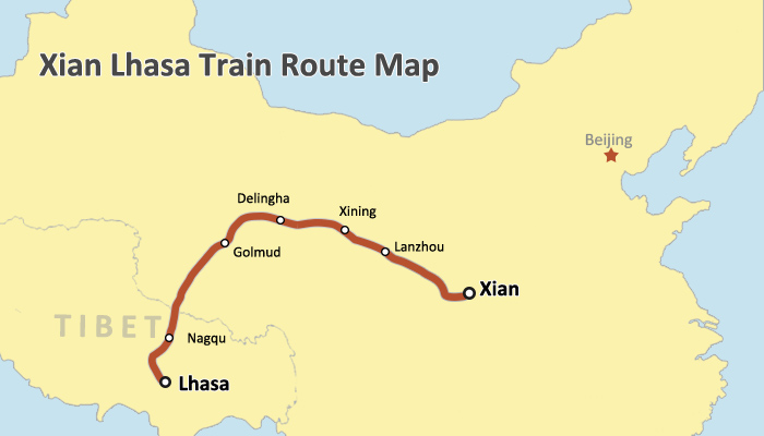 Xian Lhasa Train Route Map