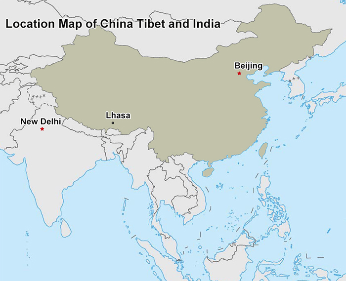 India and Tibet travel map
