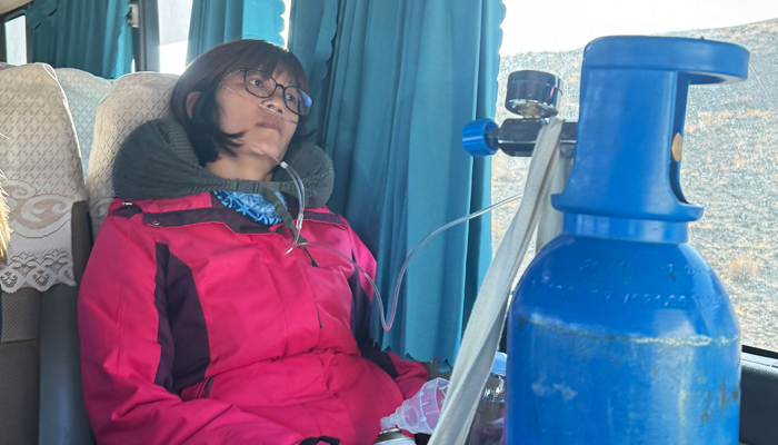 Oxygen cylinders in our Tibet travel vehicle