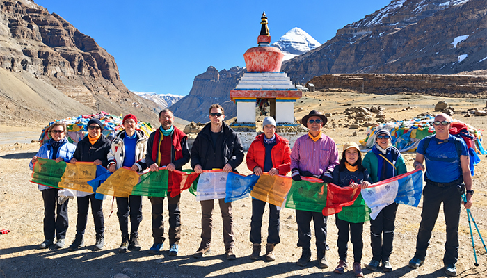 Travelers at Yam Dwar with Prayer Flags