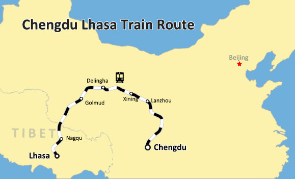 Chengdu Tibet Train Tour Map