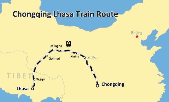 Chongqing Tibet Train Tour Map