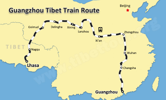 Guangzhou Tibet Train Tour Map