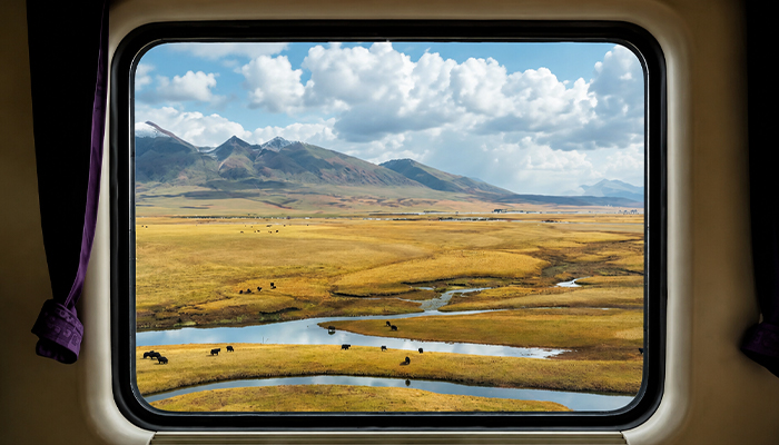 Scenic view from a Tibet train window