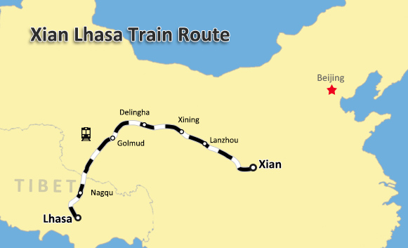 Xian Tibet Train Tour Map