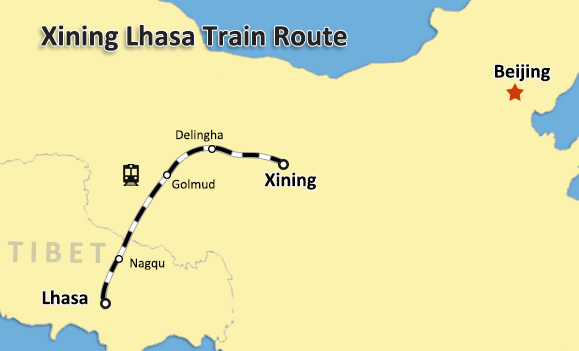 Xining Tibet Train Tour Map