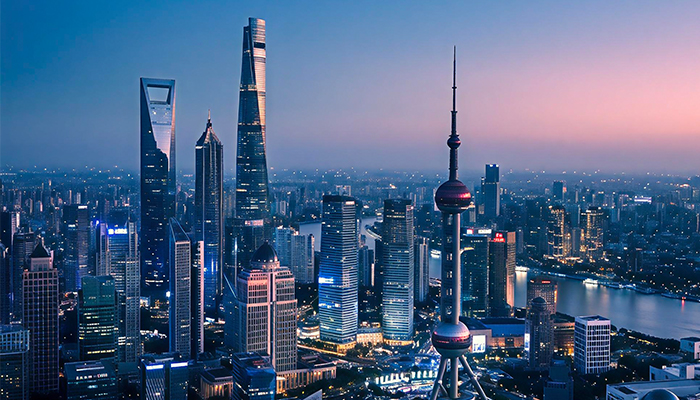Shanghai city skyline at sunset