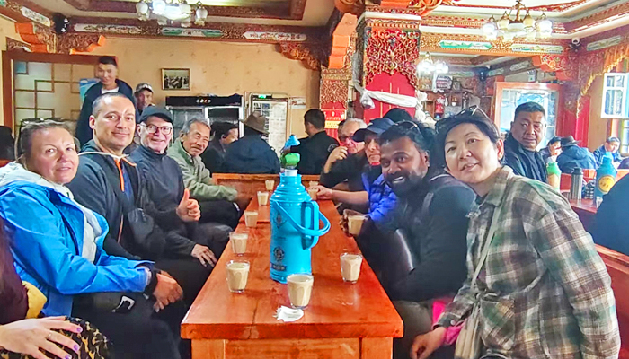 Tasting Tibetan sweet tea at local teahouses in Lhasa