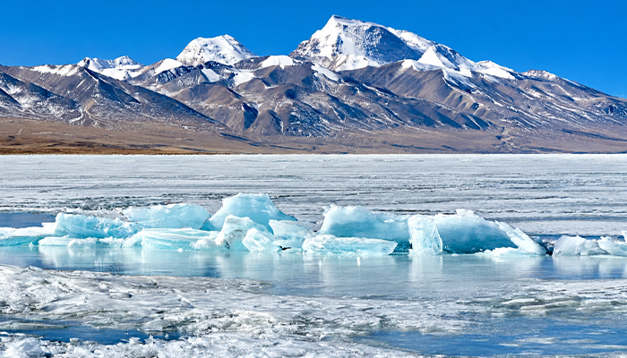 Lake Manasarovar Frozen in Winter