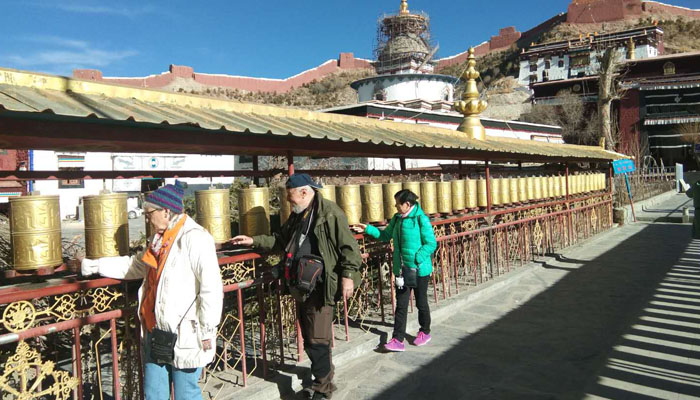 prayer wheel at Palcho Monastery