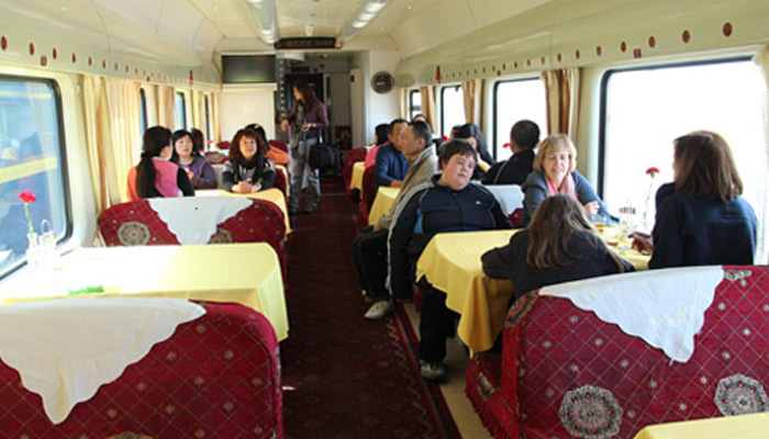 There is a dining car in the train
