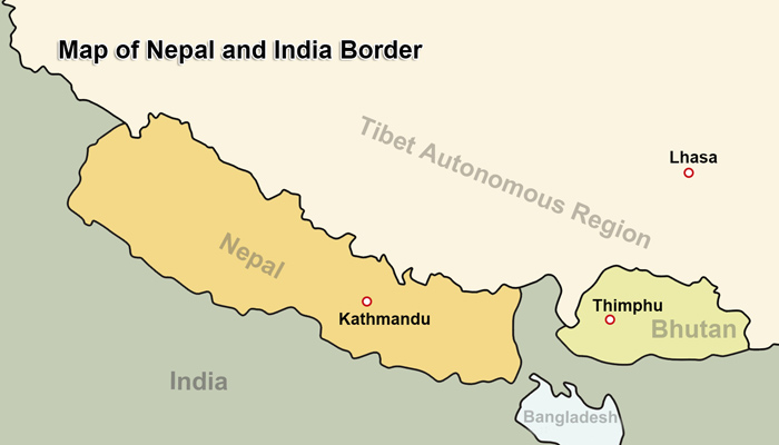 Nepal and India Location Map